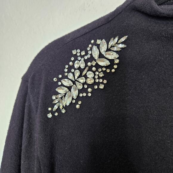 Express Sweater Top Womens Medium Black Embellished Rhinestone Stretch Coquette - Picture 3 of 8